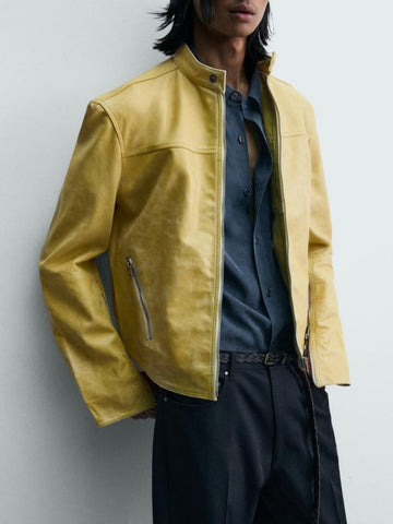 WASHED LEATHER CROPPED FIT JACKET